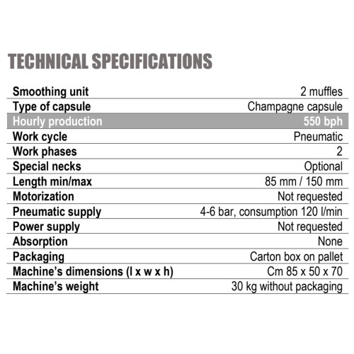 Capsulatrice pneumatica per capsuloni per classica spumante MC-3