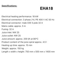 Elektriskais sulas pasterizators EHA18 – EHA45