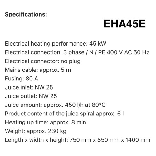 Electric juice pasteurizer EHA18E – EHA45E