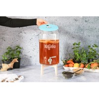 Kombucha fermenter 7l -Glass jar with a stainless steel spigot and a wooden stand 