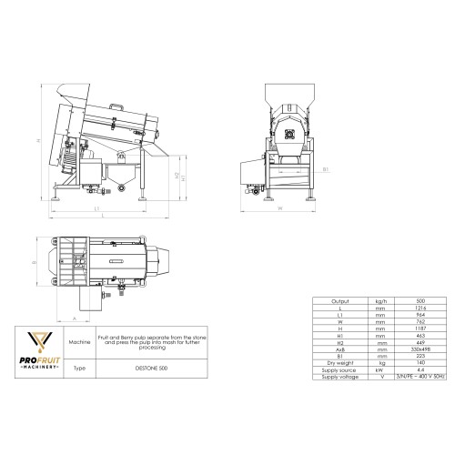 Electric destoner – crusher / straining / pulping machine DESTONE 500 for cherries, plums, apricots