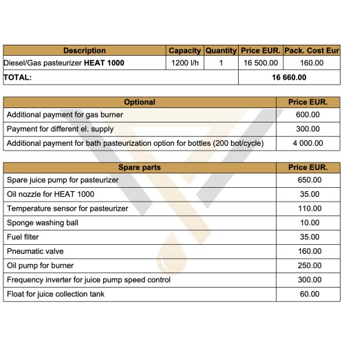 Pasteurisiergerät Diesel/Gas für Saft HEAT 1000