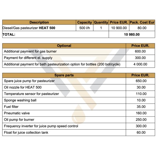 Pastorizzatore diesel/gas per succo HEAT 500