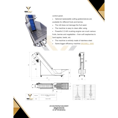 Juice processing line for apples, pears, fruits, vegetables 300 kg/h