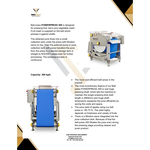 Juice processing line for apples, pears, fruits, vegetables 300 kg/h