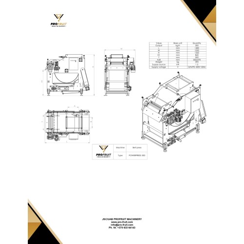 Juice processing line for apples, pears, fruits, vegetables 300 kg/h