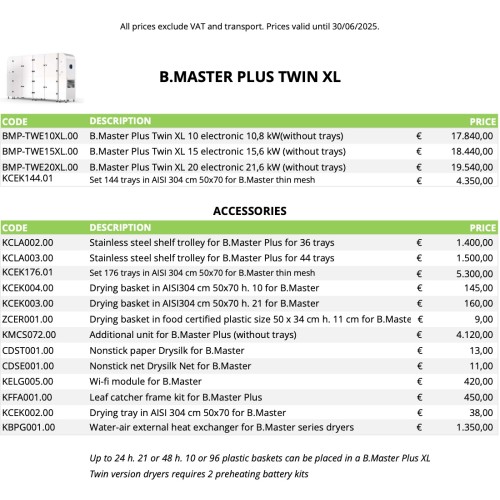 Desidratador de alimentos B MASTER PLUS TWIN XL - Desidrata frutas, vegetais, ervas aromáticas, carne, peixe